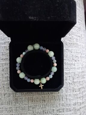 Pastel Beaded Cross Stretch Bracelet - Multi-Color